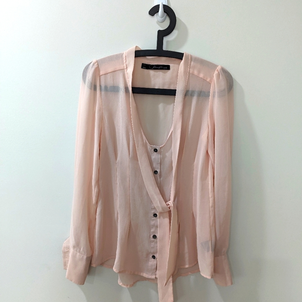 Patterson J Kincaid Peach Neck Tie Blouse